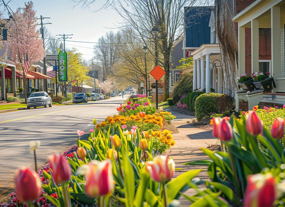 Waynesville, NC - Beautiful Streets in Old American Small Town on Sunny Spring Day